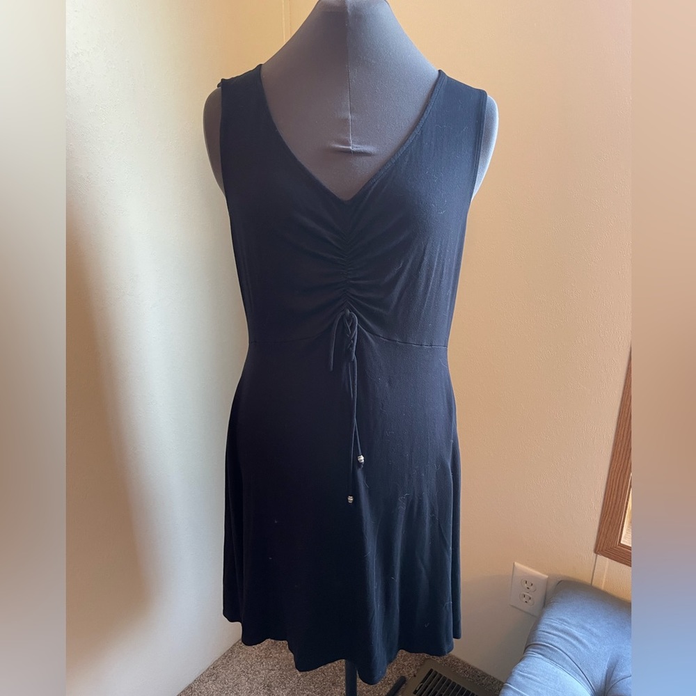 V-Neck Ruched Beaded Drawstring Dress
